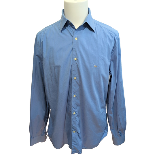 Lacoste chemise slim fit bleu uni stretch crocodile blanc taille 42 XL