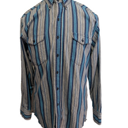 CHEMISE WRANGLER WESTERN M/L Coton Épais Rayures Bleues Poche Stylo