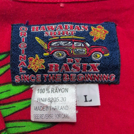 Chemise hawaïenne Basix M vert jaune rouge perroquets 100% rayonne manches court