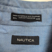 Chemise Nautica L/XL Bleu Uni Coton Oxford Logo Brodé Manches Longues