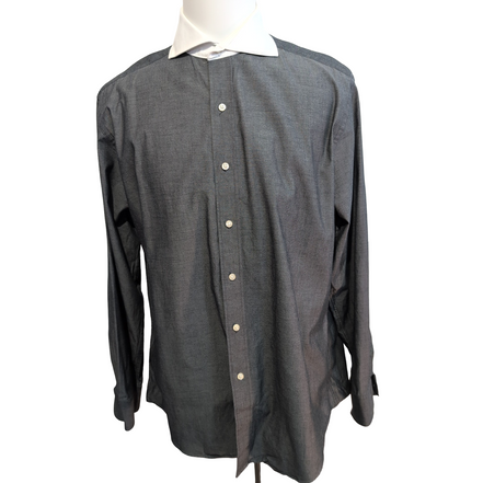 Chemise TOMMY HILFIGER Grise à Col Blanc Winchester Manches Longues - Taille XL
