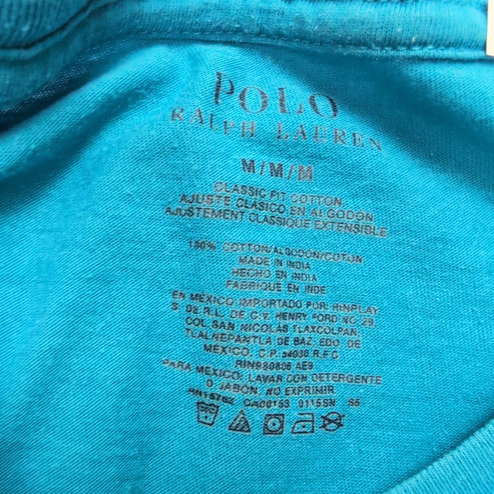 T-shirt Polo Ralph Lauren M Classic Fit Bleu Ciel Logo Jaune 100% Coton