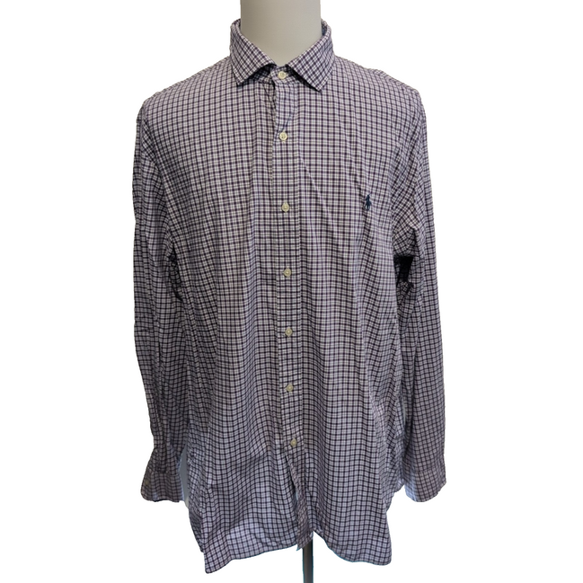 Chemise Polo Ralph Lauren XXL Violette Carreaux Stretch Col Classique Shirt