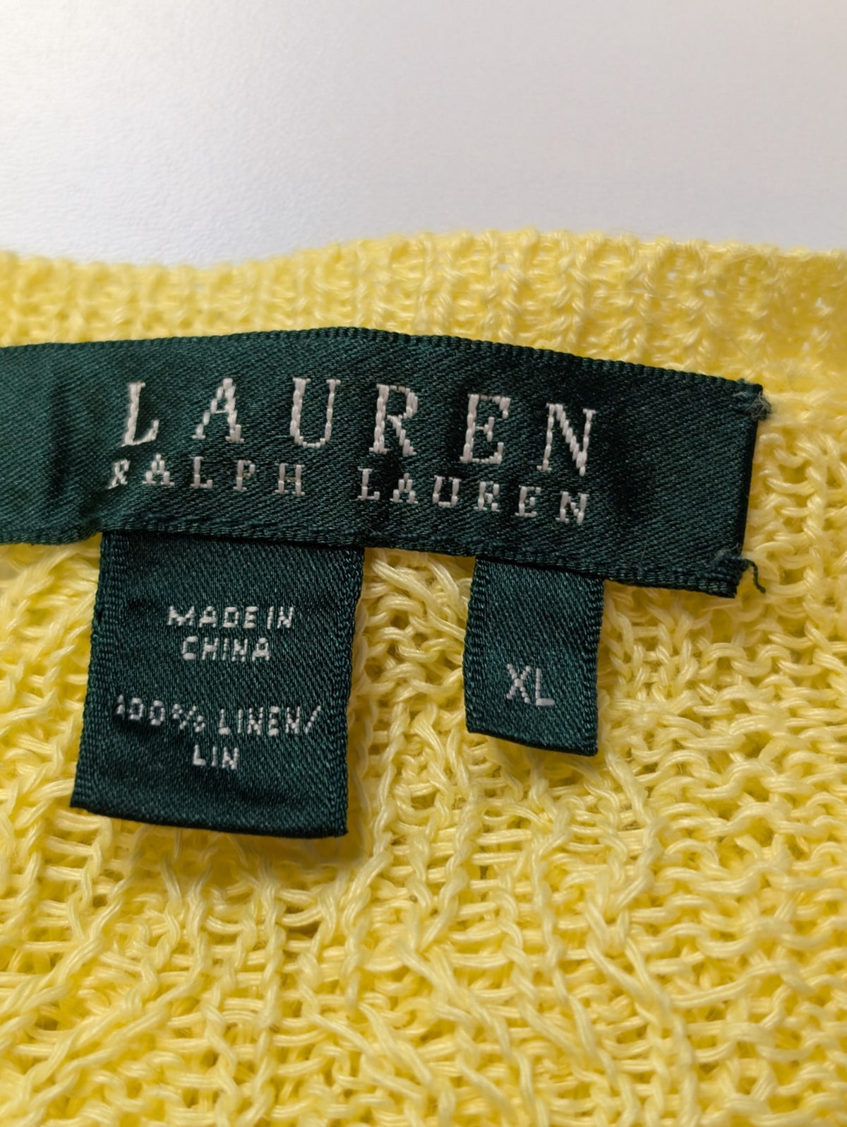 Pull femme LAUREN Ralph Lauren 100% lin jaune col V torsadé taille XL