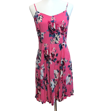 Robe d'été femme taille L rose vif à fleurs bretelles réglables viscose