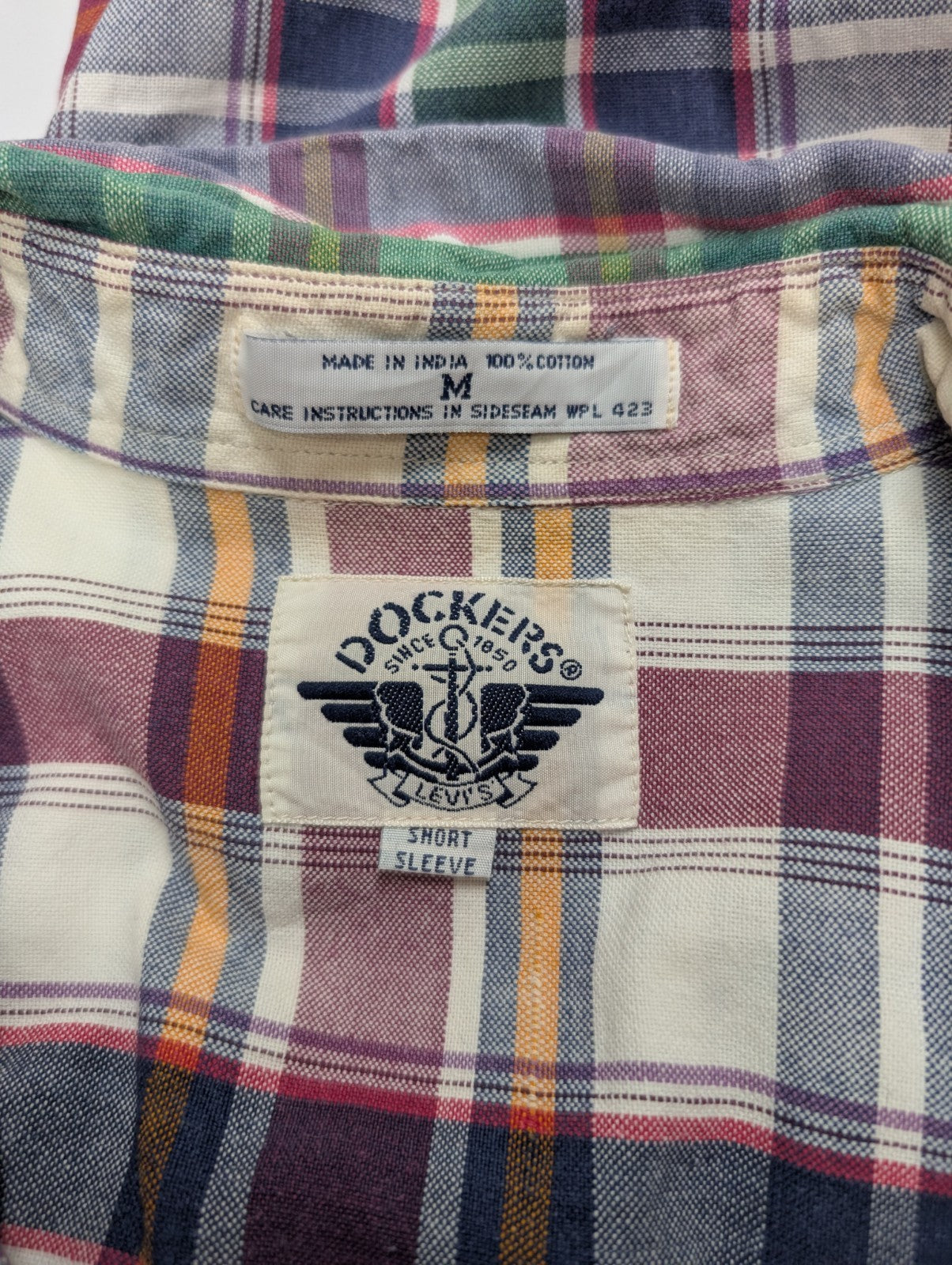 Chemise manches courtes Dockers bleu vert rouge blanc à carreaux taille M #186ms