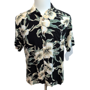 Chemise hawaïenne Sunny Island M noire fleurie 100% rayonne Hawaï