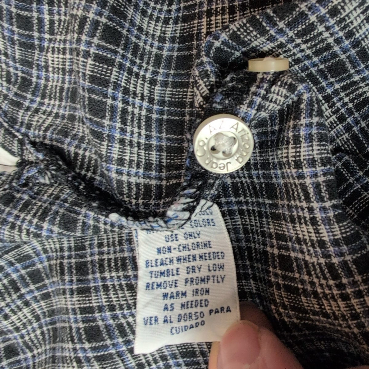Chemise Arizona Jean Company Lin Coton Noir Carreaux Manches Courtes Taille L