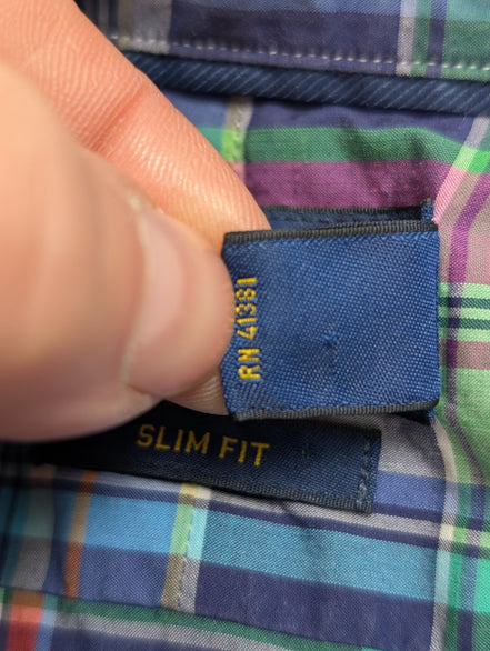 Chemise Polo Ralph Lauren Shirt S Slim Fit Carreaux Bleu Violet Sans Logo
