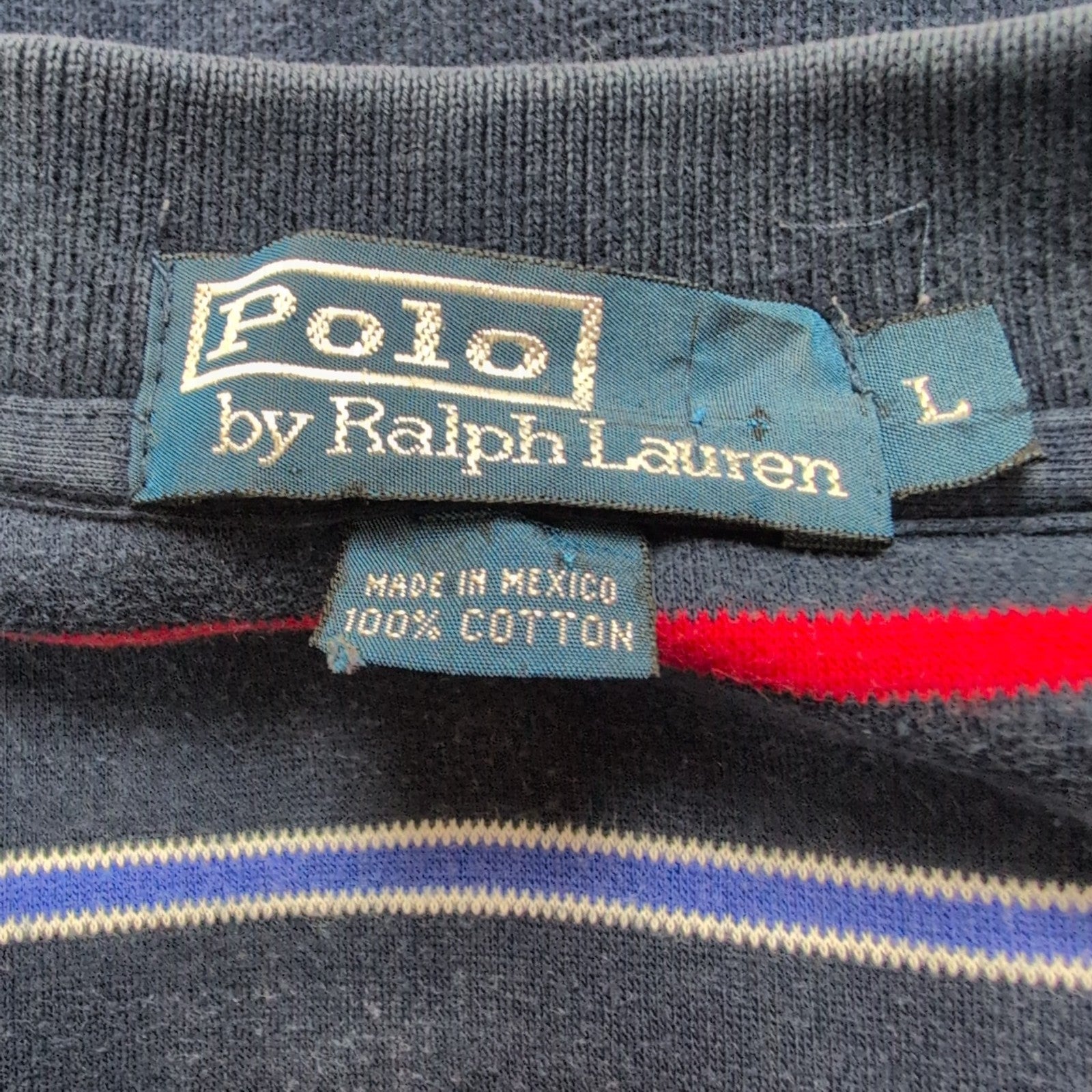 Polo Ralph Lauren Homme L Bleu Marine Rayures Rouges Logo Bleu Polo Manches Cour