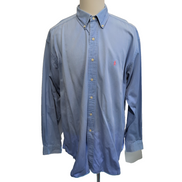Chemise Ralph Lauren XL Blake Bleu Oxford Logo Rose Coton Épais Manches longues