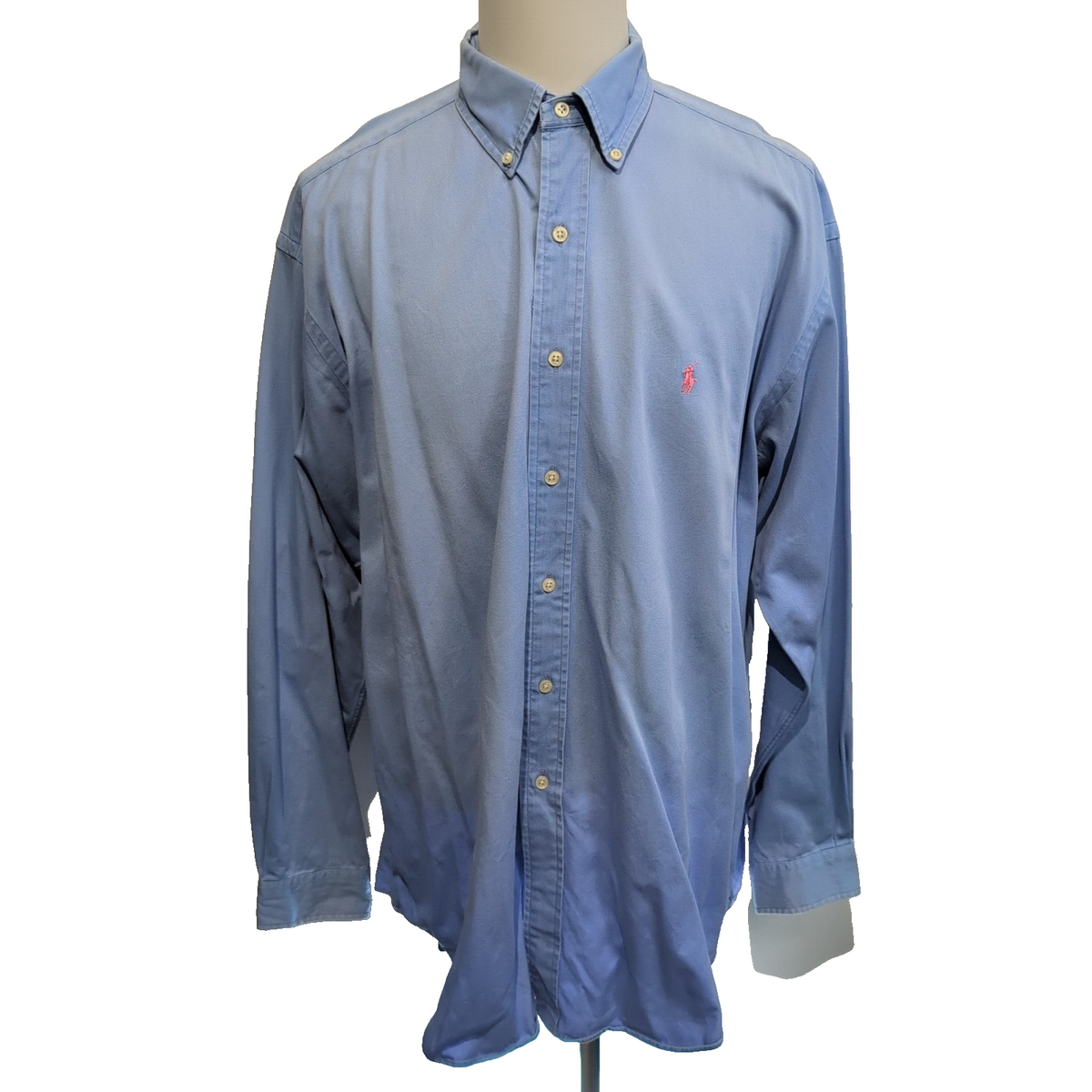 Chemise Ralph Lauren XL Blake Bleu Oxford Logo Rose Coton Épais Manches longues