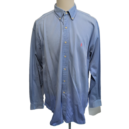 Chemise Ralph Lauren XL Blake Bleu Oxford Logo Rose Coton Épais Manches longues