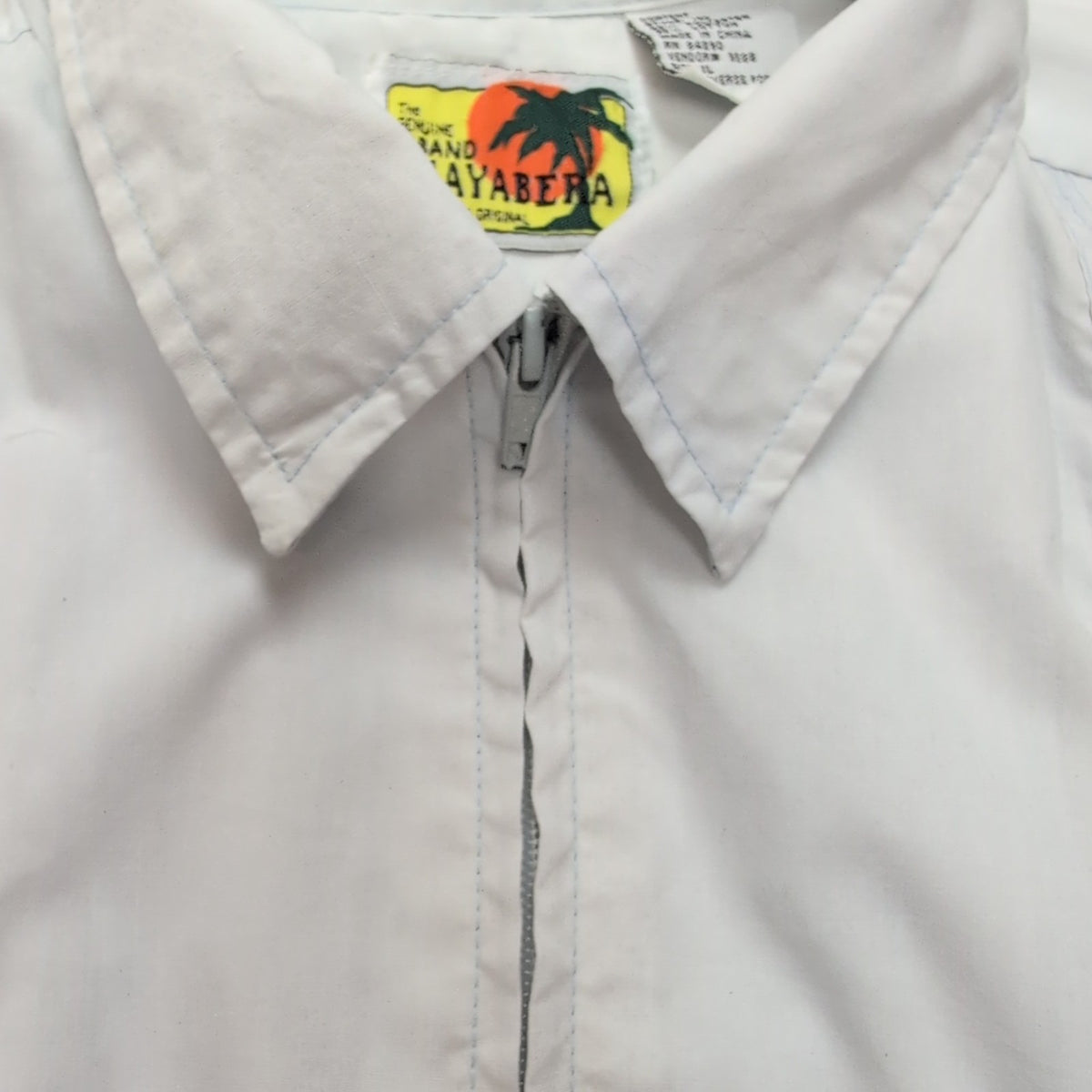 Chemise Guayabera Cuba Panama XL Blanche Brodée Vintage Zip manches courtes