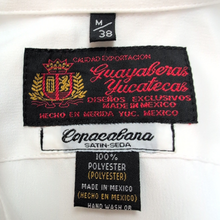 Chemise Guayabera Copacabana Mexico Satin Blanc Cuba Panama M manches courtes