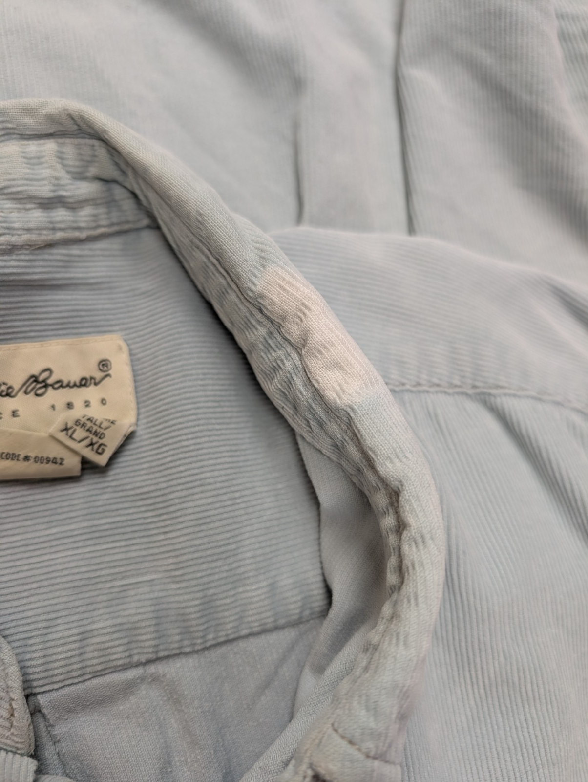 Chemise EDDIE BAUER T.XL TALL Velours Côtelé Vert Pâle Vtg