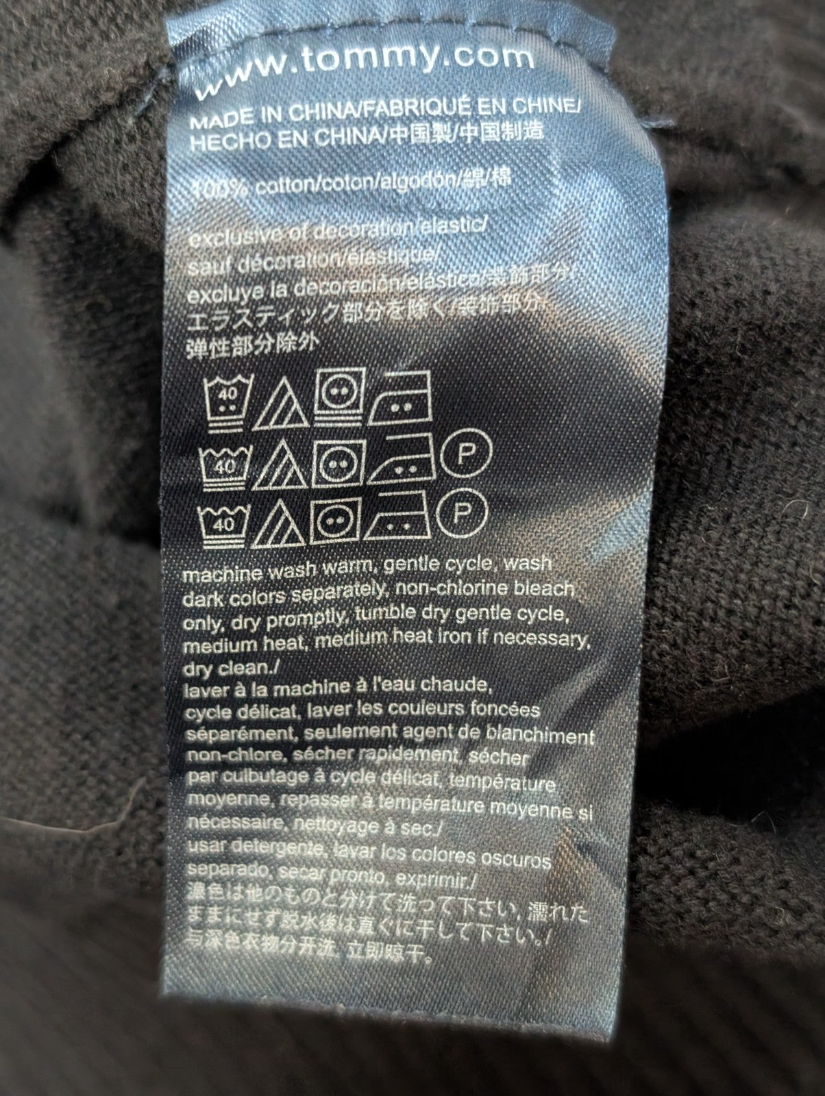 Pull Tommy Hilfiger Col V Noir Profond Manches Longues - Taille L