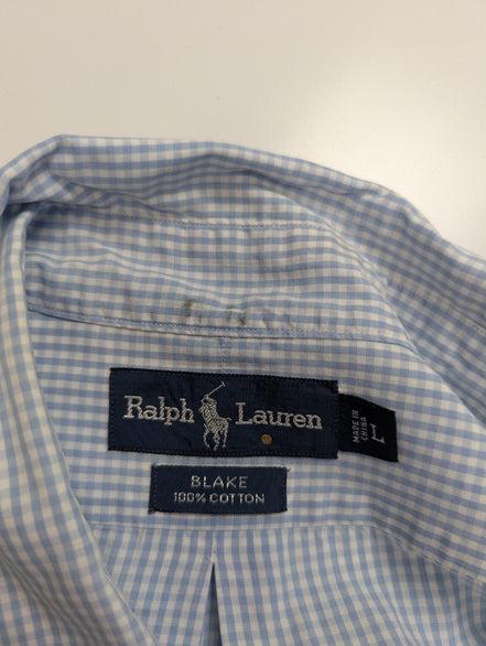 Ralph Lauren Chemise Homme XL Bleu Ciel Gingham Manches Longues Classic Blake