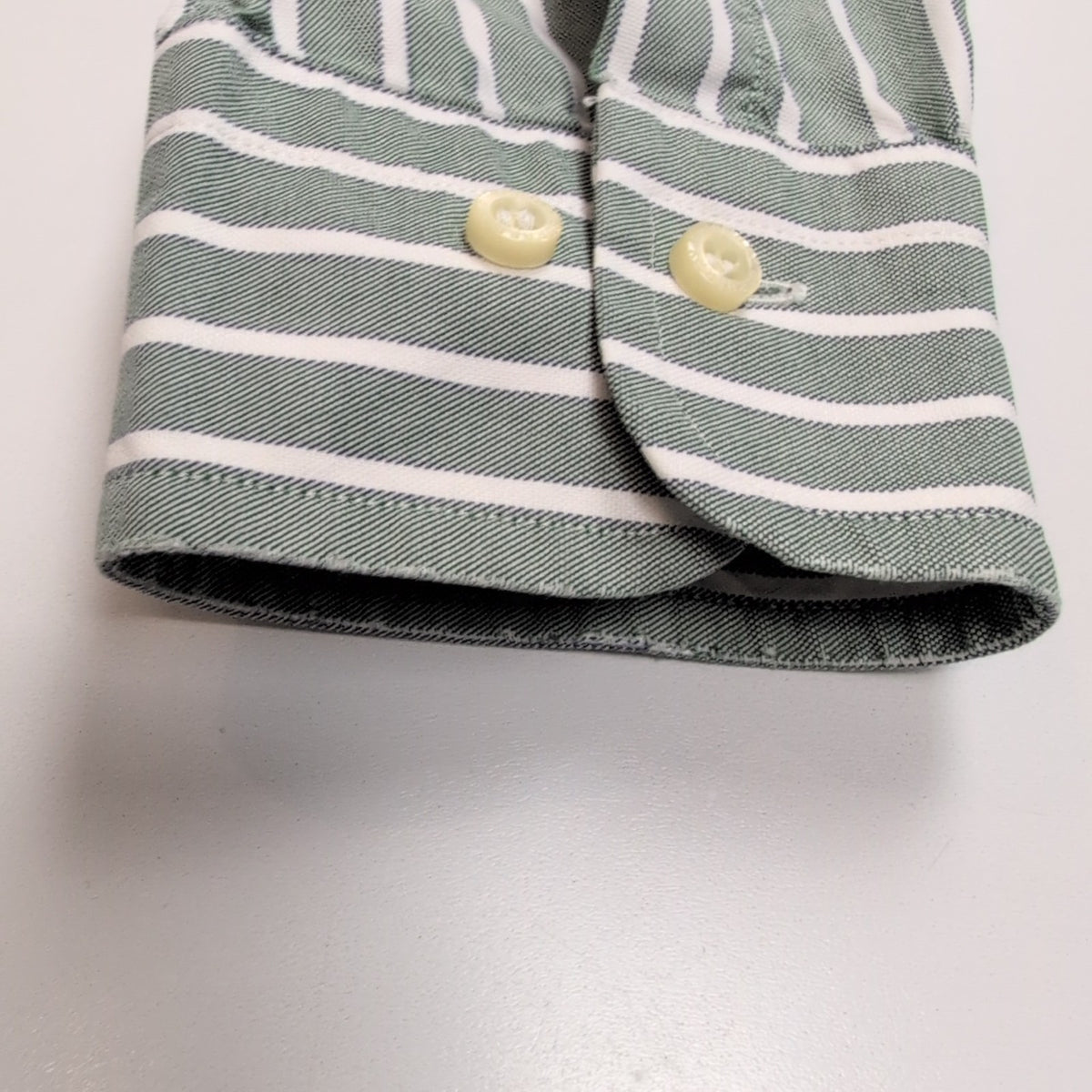Chemise BURBERRY M Verte Rayures Blanches Oxford Logo Brodé Manches Longues