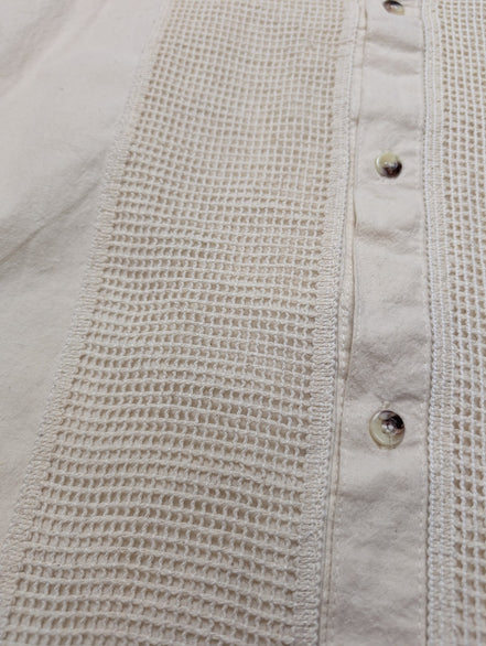 Chemise Hawaïenne Style Safari - Col Officier - Crème / Blanc Cassé - Taille M