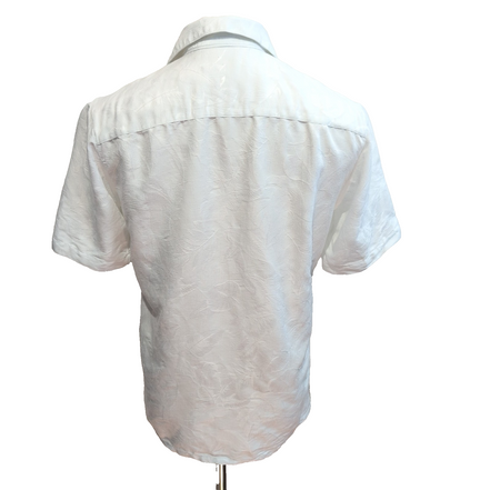 Chemise Hawaïenne Batik Bay S Blanc Feuillage Satiné Boutons Bois