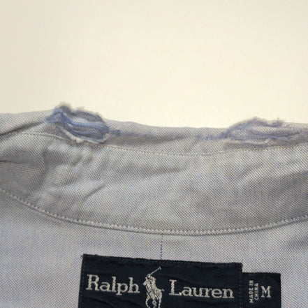 Chemise Ralph Lauren Blake M Bleu Clair Logo Marron Coton manches longues