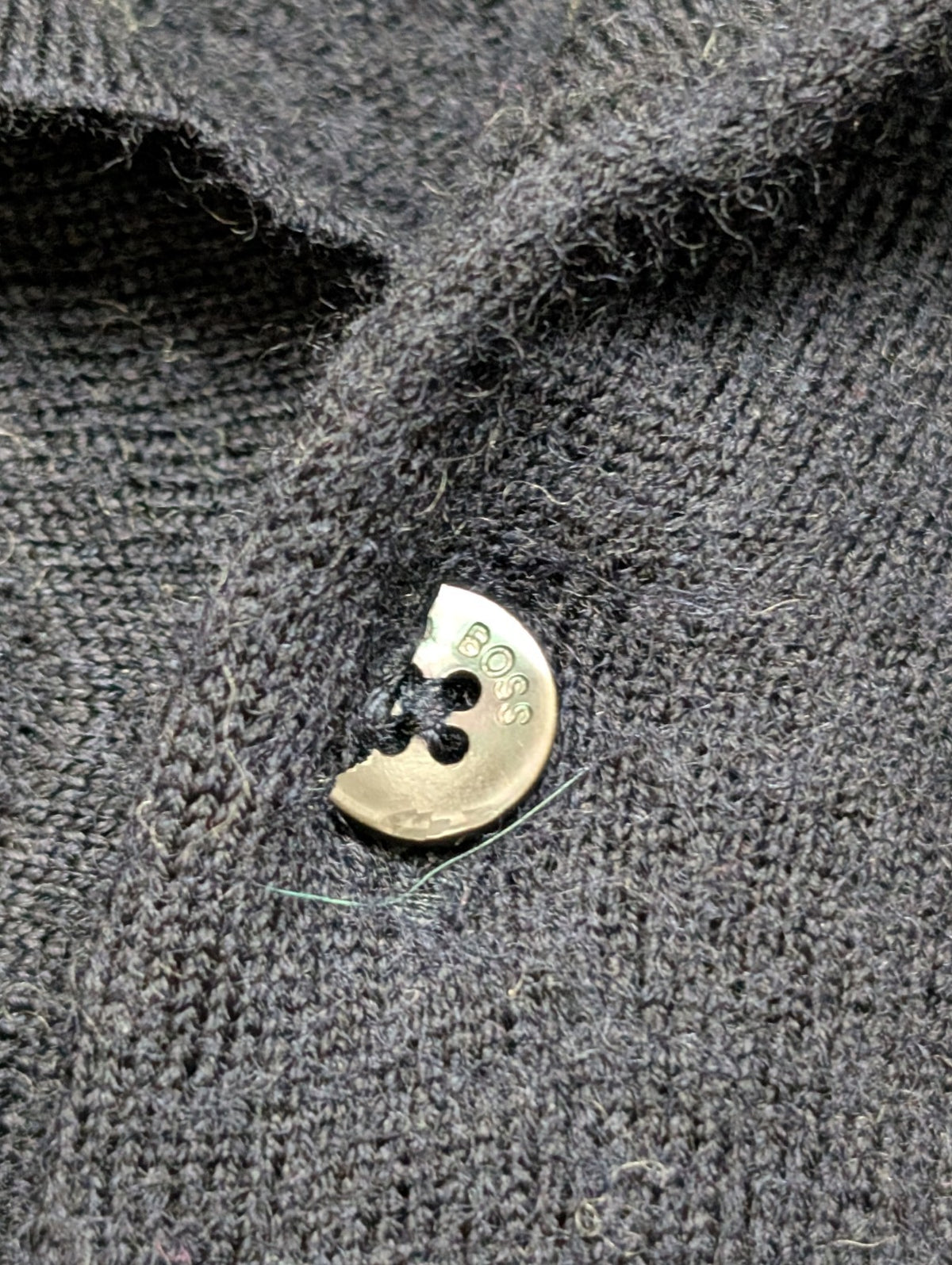 Pull Hugo Boss Femme Taille L Bleu Marine 100% Laine Mérinos Col Boutonné