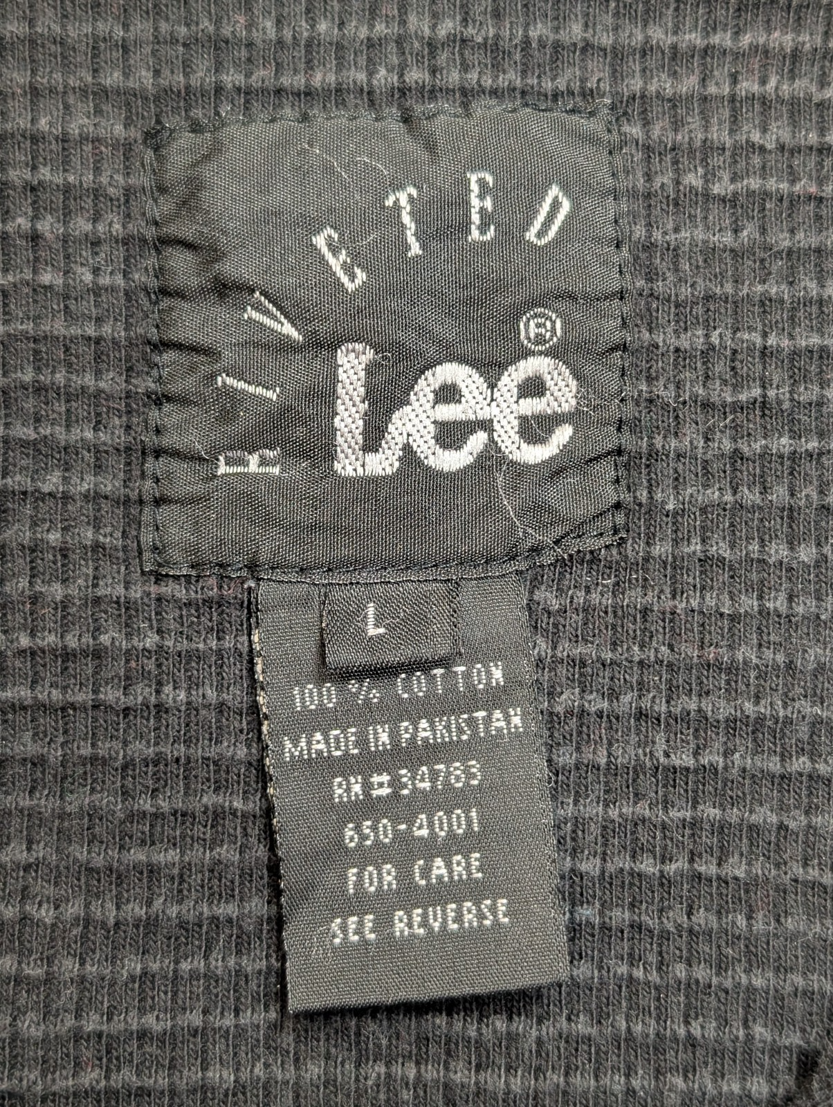 Sweat LEE Noir Vintage Col Boutonné Maille Gaufrée Nid Abeille Coton Taille L