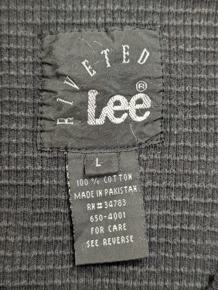 Sweat LEE Noir Vintage Col Boutonné Maille Gaufrée Nid Abeille Coton Taille L