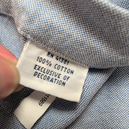 Chemise Ralph Lauren XL Bleu Clair Unie Oxford Coton Manches Courtes Logo Marron