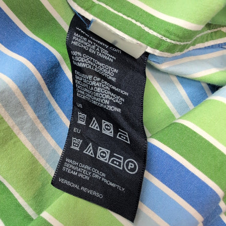 Chemise Tommy Hilfiger Homme Taille L Bleu Vert Larges Rayures Coton