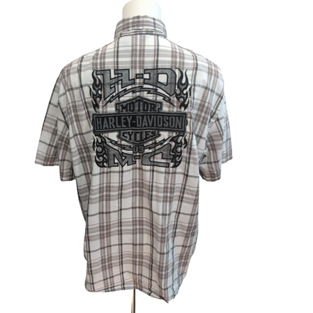 Chemise Harley-Davidson XL marron carreaux flammes 2 poches manches courtes