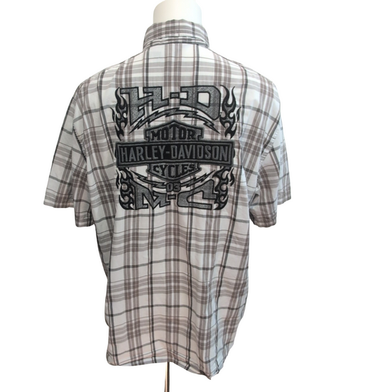Chemise Harley-Davidson XL marron carreaux flammes 2 poches manches courtes