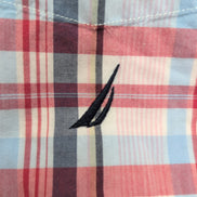 Chemise Nautica M Rouge Bleu Carreaux Manches longues Coton Logo Brodé Poche