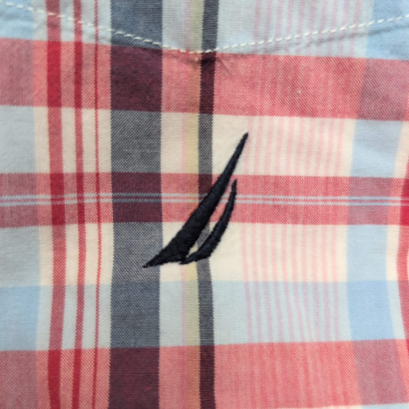 Chemise Nautica M Rouge Bleu Carreaux Manches longues Coton Logo Brodé Poche