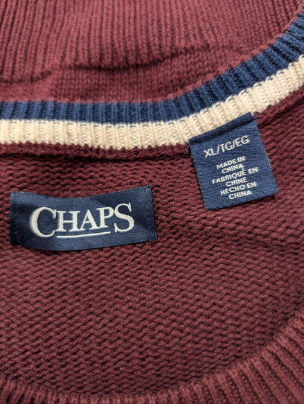 Pull Chaps vintage bordeaux col rond homme taille XL/XXL