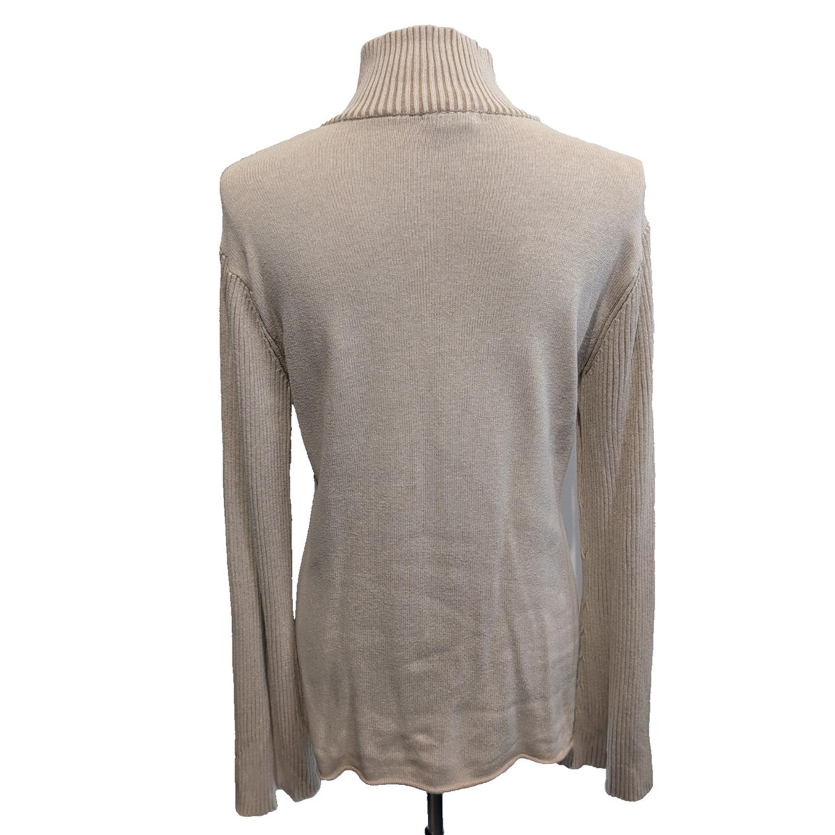 Calvin Klein Jeans Pull Femme XL Crème Côtelé Col Zippé Manches Évasées