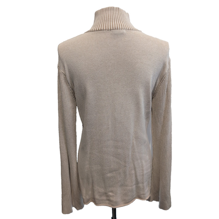 Calvin Klein Jeans Pull Femme XL Crème Côtelé Col Zippé Manches Évasées