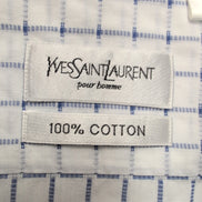 Chemise YVES SAINT LAURENT M Blanche Carreaux Bleus Gaufrés 100% Coton