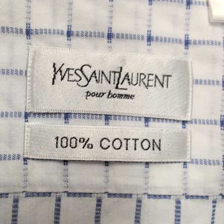 Chemise YVES SAINT LAURENT M Blanche Carreaux Bleus Gaufrés 100% Coton