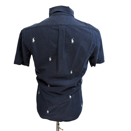 Chemise Ralph Lauren Slim Fit S Bleu Marine Multi Logos Manches Courtes