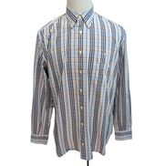 Chemise BURBERRY 100% Coton Bleu Carreaux L XL Logo Brodé Poche Boutonnée