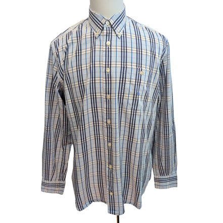 Chemise BURBERRY 100% Coton Bleu Carreaux L XL Logo Brodé Poche Boutonnée