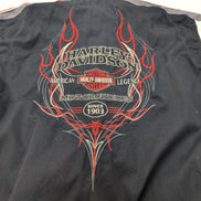 Chemise Harley Davidson L Noire Orange Flamme Brodée Dos 100% Coton