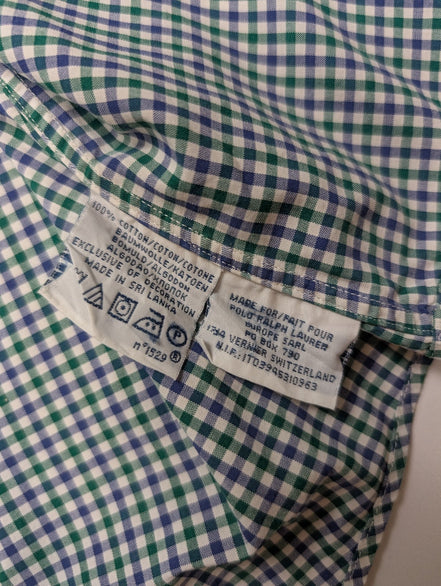 Chemise Polo Ralph Lauren Shirt L Custom Fit Carreaux Vert Bleu Button Down Logo