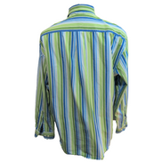 Chemise Tommy Hilfiger Homme Taille L Bleu Vert Larges Rayures Coton