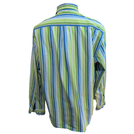 Chemise Tommy Hilfiger Homme Taille L Bleu Vert Larges Rayures Coton
