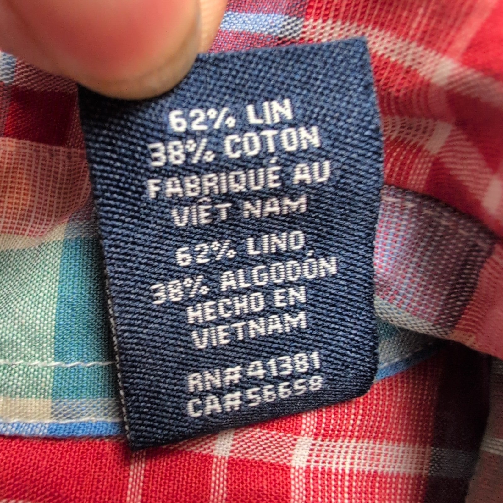 Chemise Chaps rouge à carreaux lin et coton workwear manches courtes à poche XL