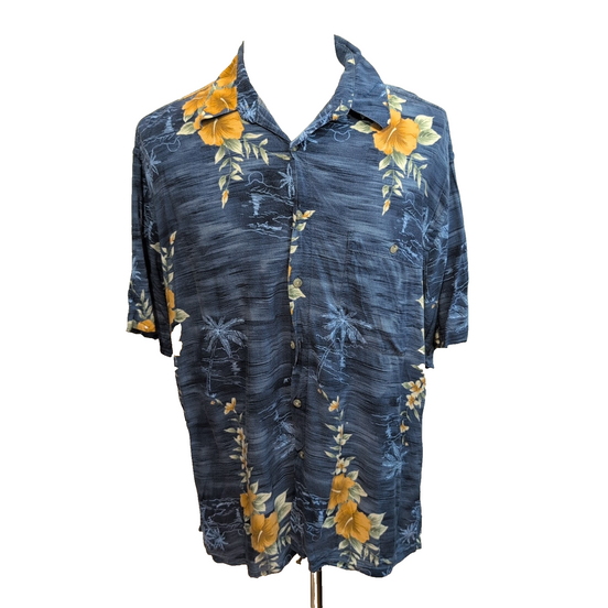 Chemise Hawaïenne Pierre Cardin Rayonne Bleu Floral XL