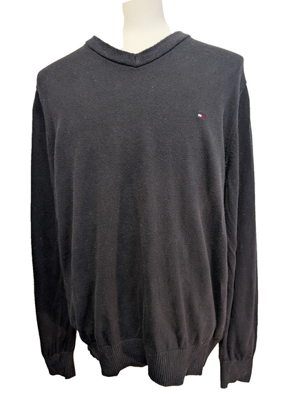 Pull Tommy Hilfiger Col V Noir Profond Manches Longues - Taille L